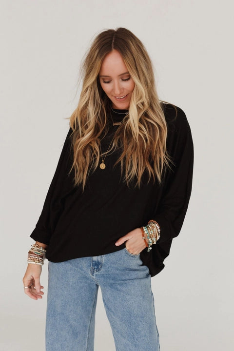 Black Batwing Sleeve Knit Sweater