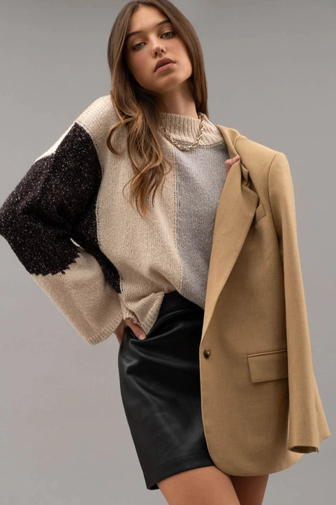 Oatmeal Colorblock Knit Pullover