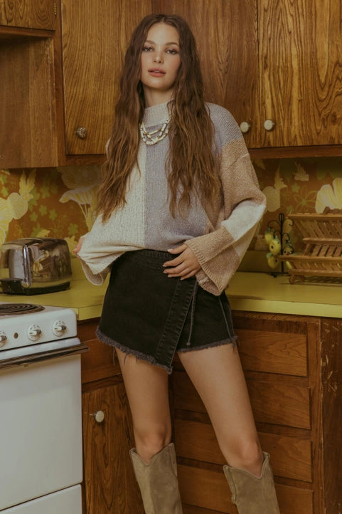Oatmeal Colorblock Knit Pullover