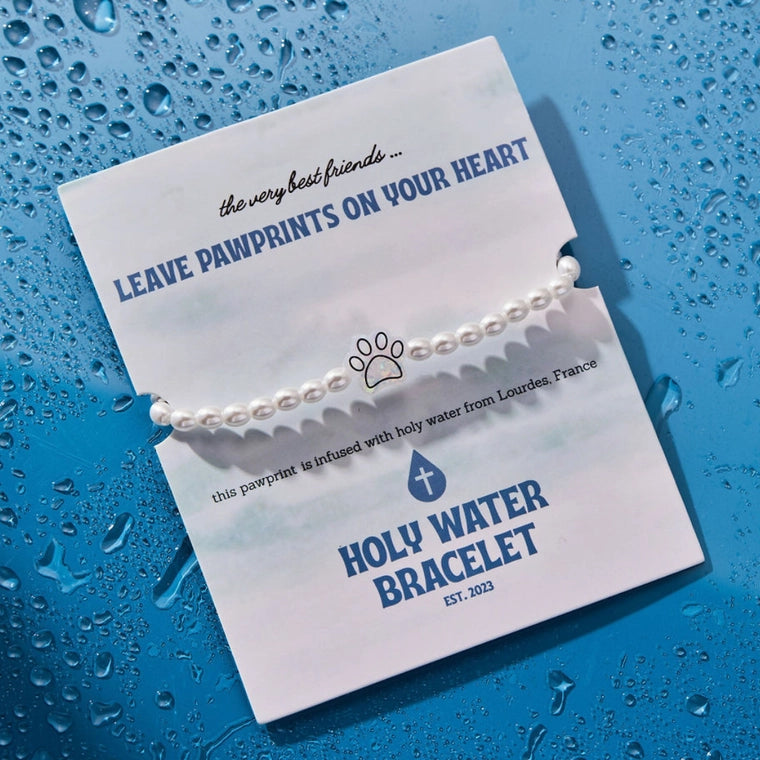 Holy Water Pawprint Bracelet in Crystal Pearl
