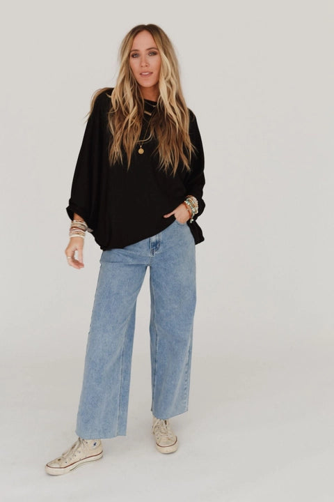 Black Batwing Sleeve Knit Sweater