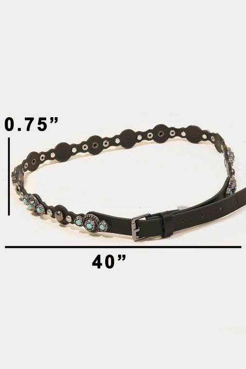 The West Turquoise Metallic Studded Brown Belt
