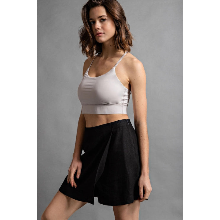 Linen Wrap Skort in Black