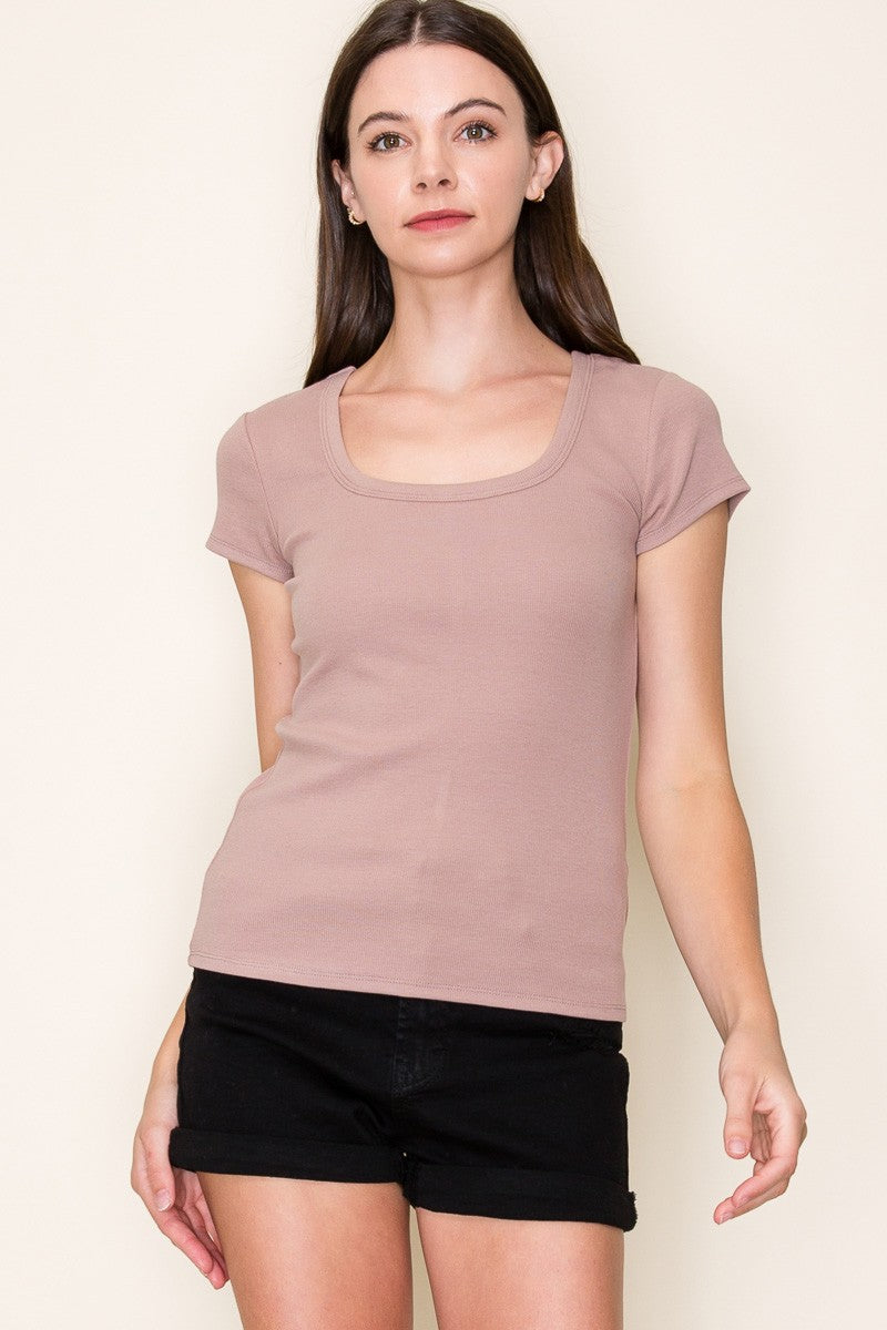 Mocha Basic Ribbed Top