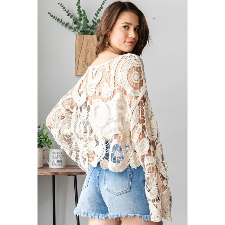 Crochet Lace Knit Top in Ivory