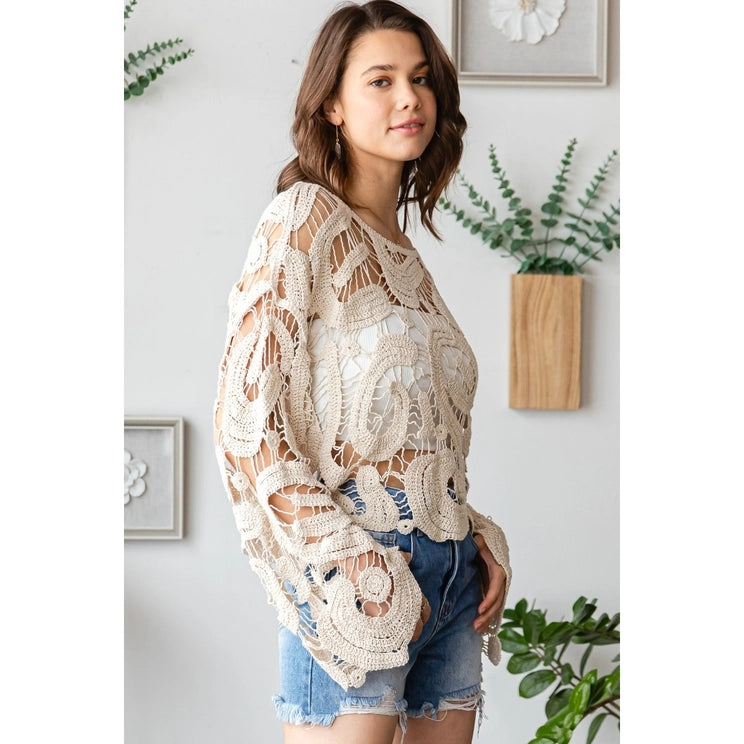 Crochet Lace Knit Top in Ivory