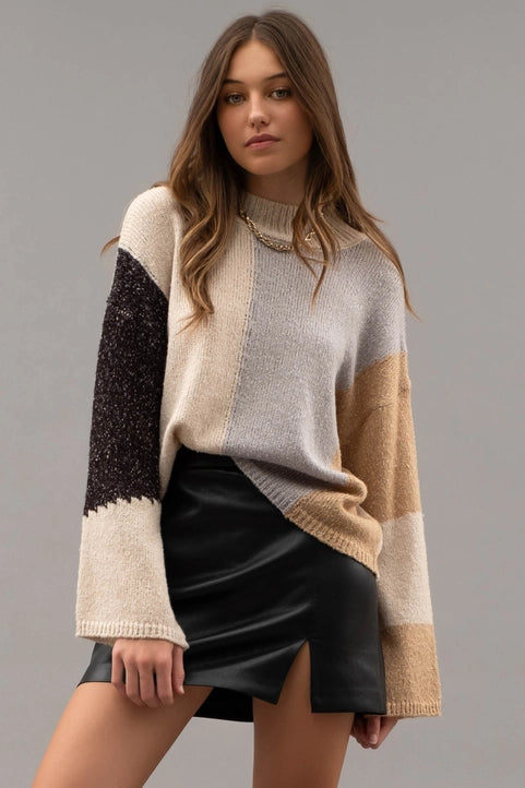 Oatmeal Colorblock Knit Pullover