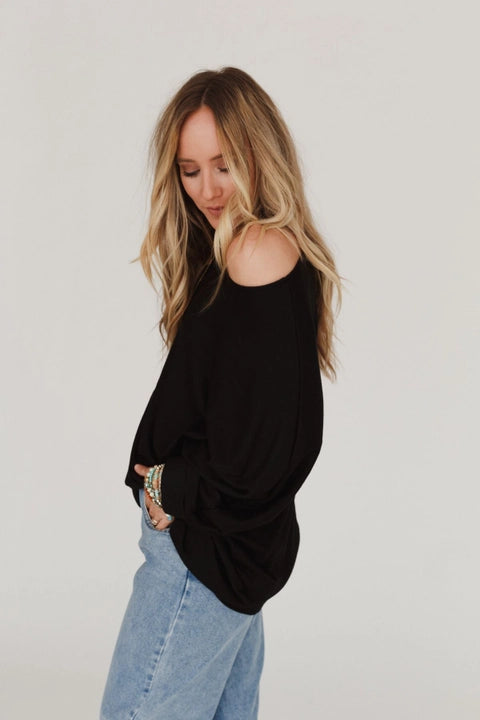Black Batwing Sleeve Knit Sweater