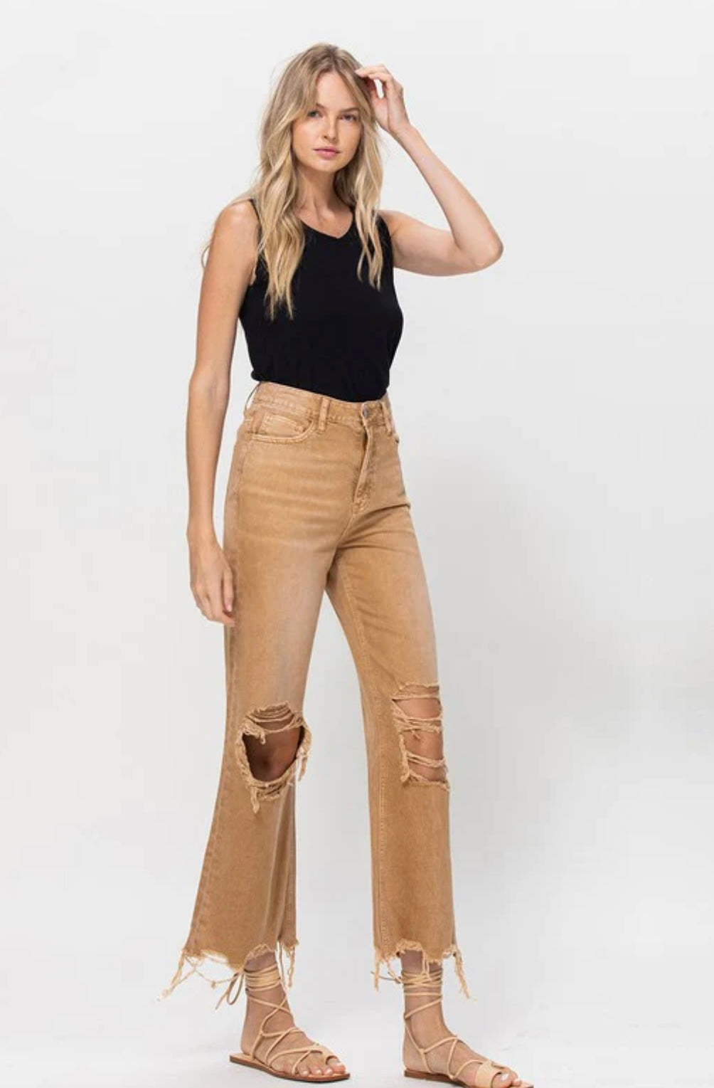 90s Vintage Crop Flares Army Khaki
