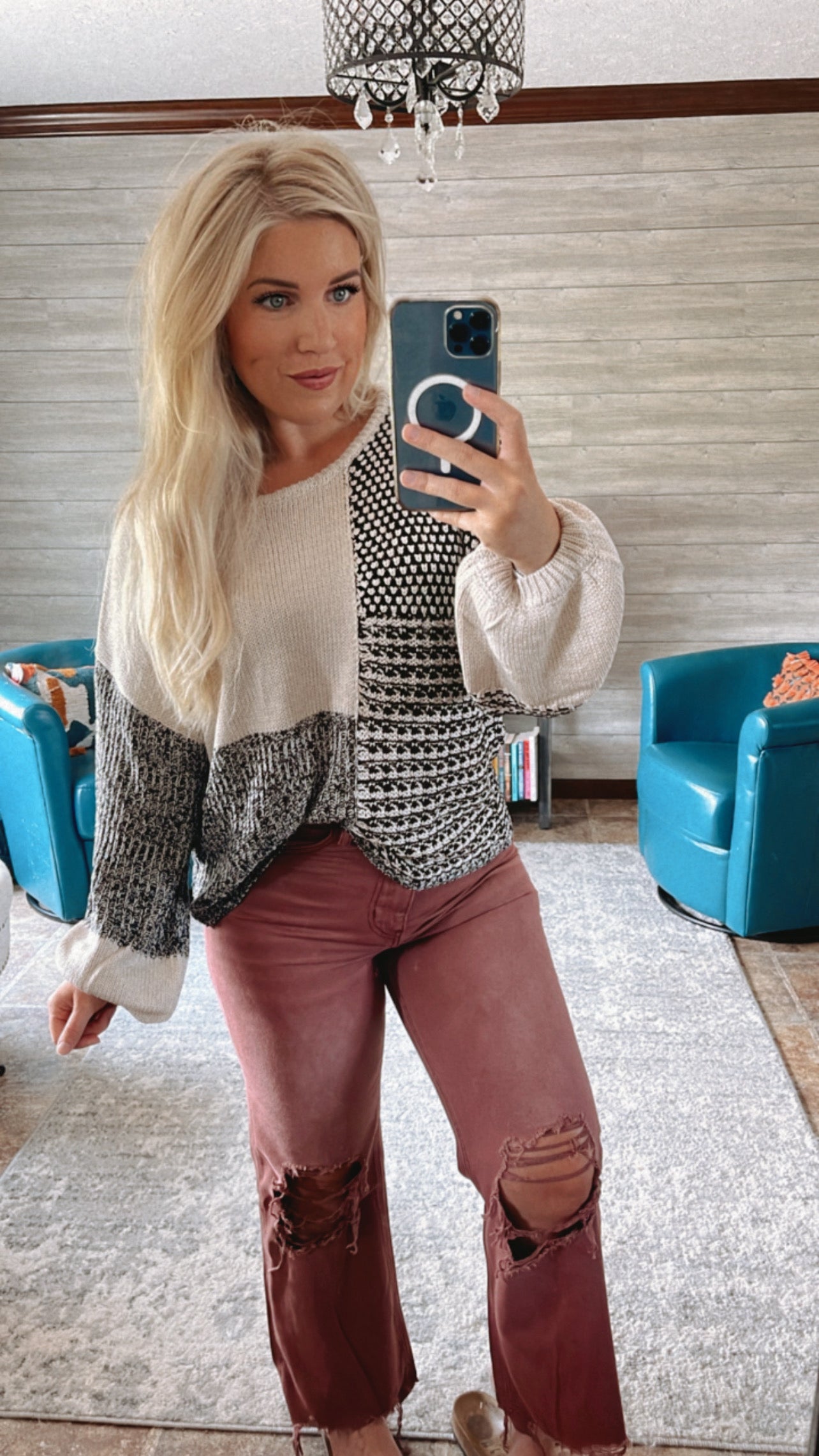 drop shoulder knit sweater