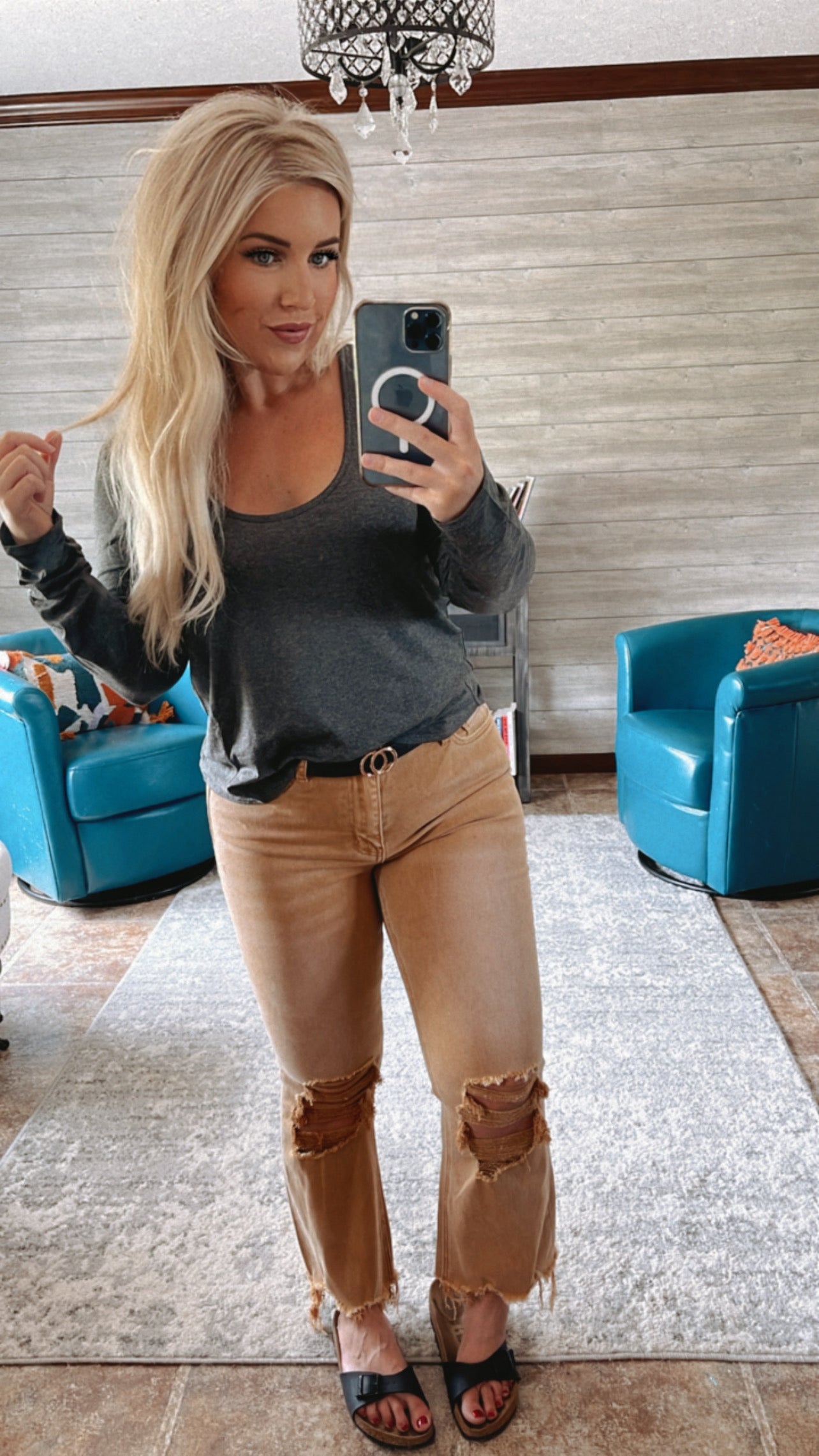 Charcoal Long Sleeve Bralette Tee