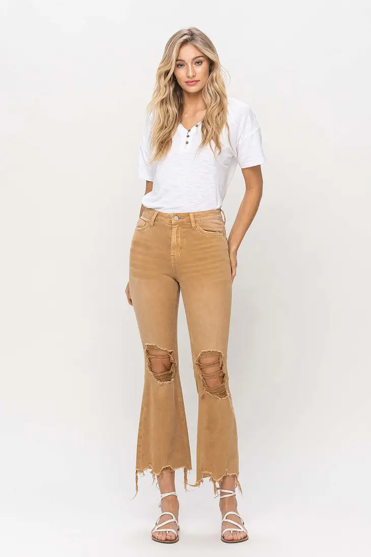 90s Vintage Crop Flares Army Khaki