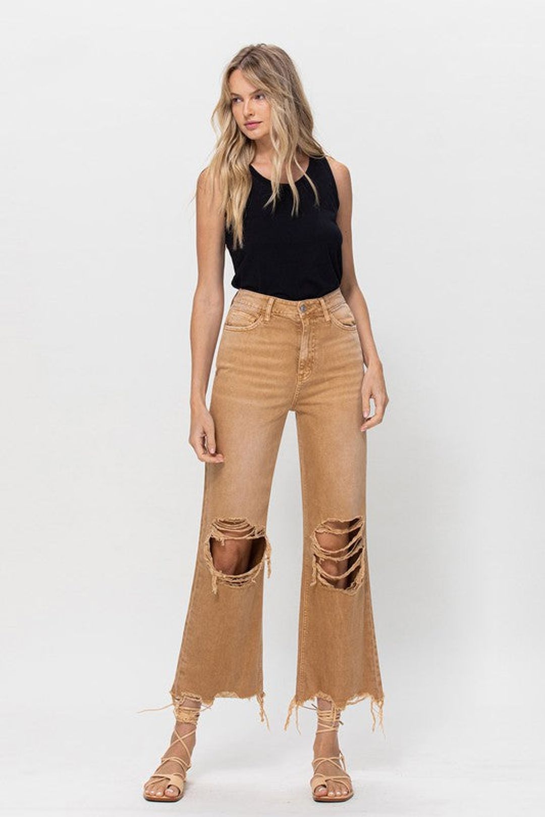 90s Vintage Crop Flares Army Khaki