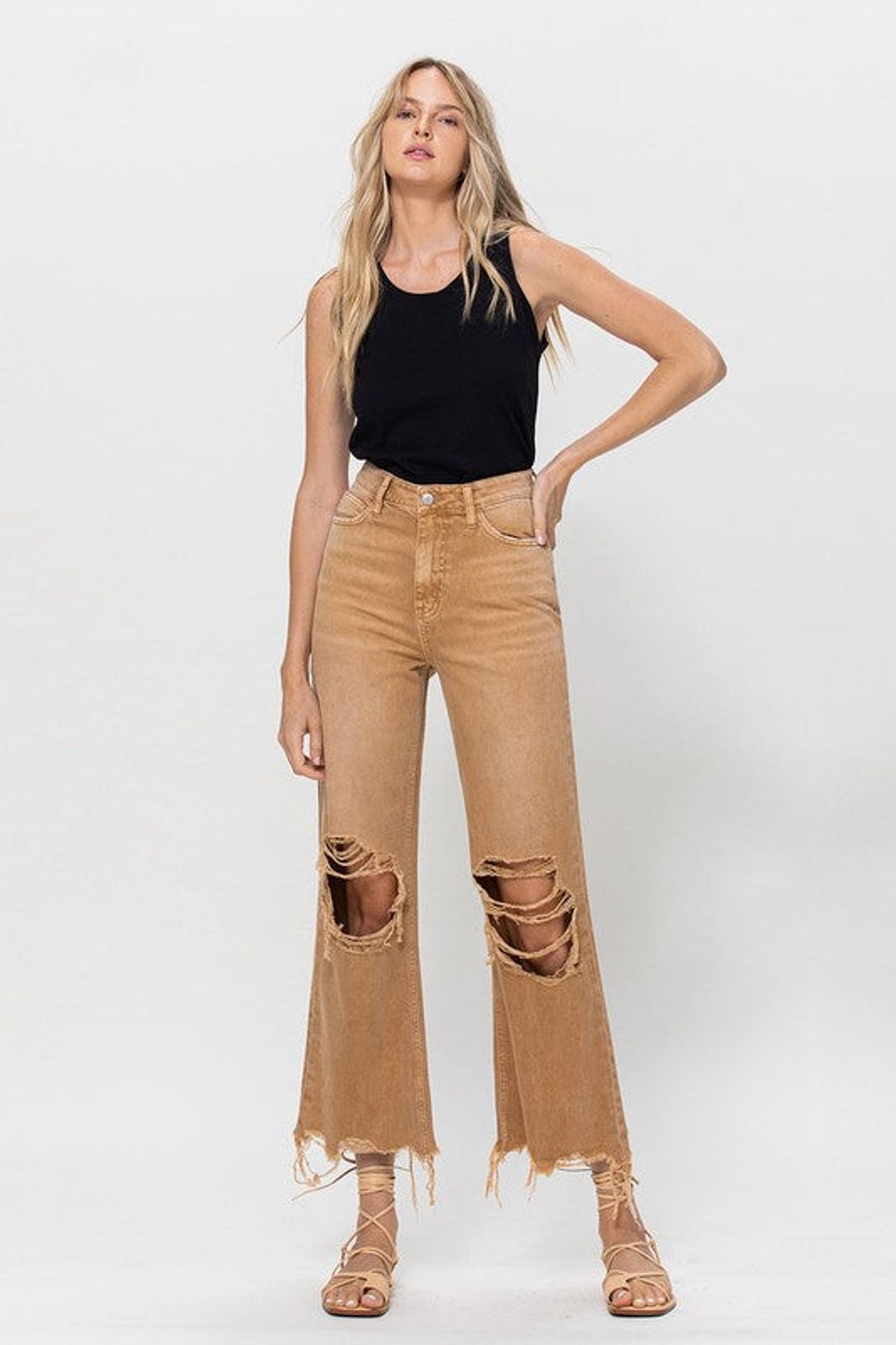 90s Vintage Crop Flares Army Khaki