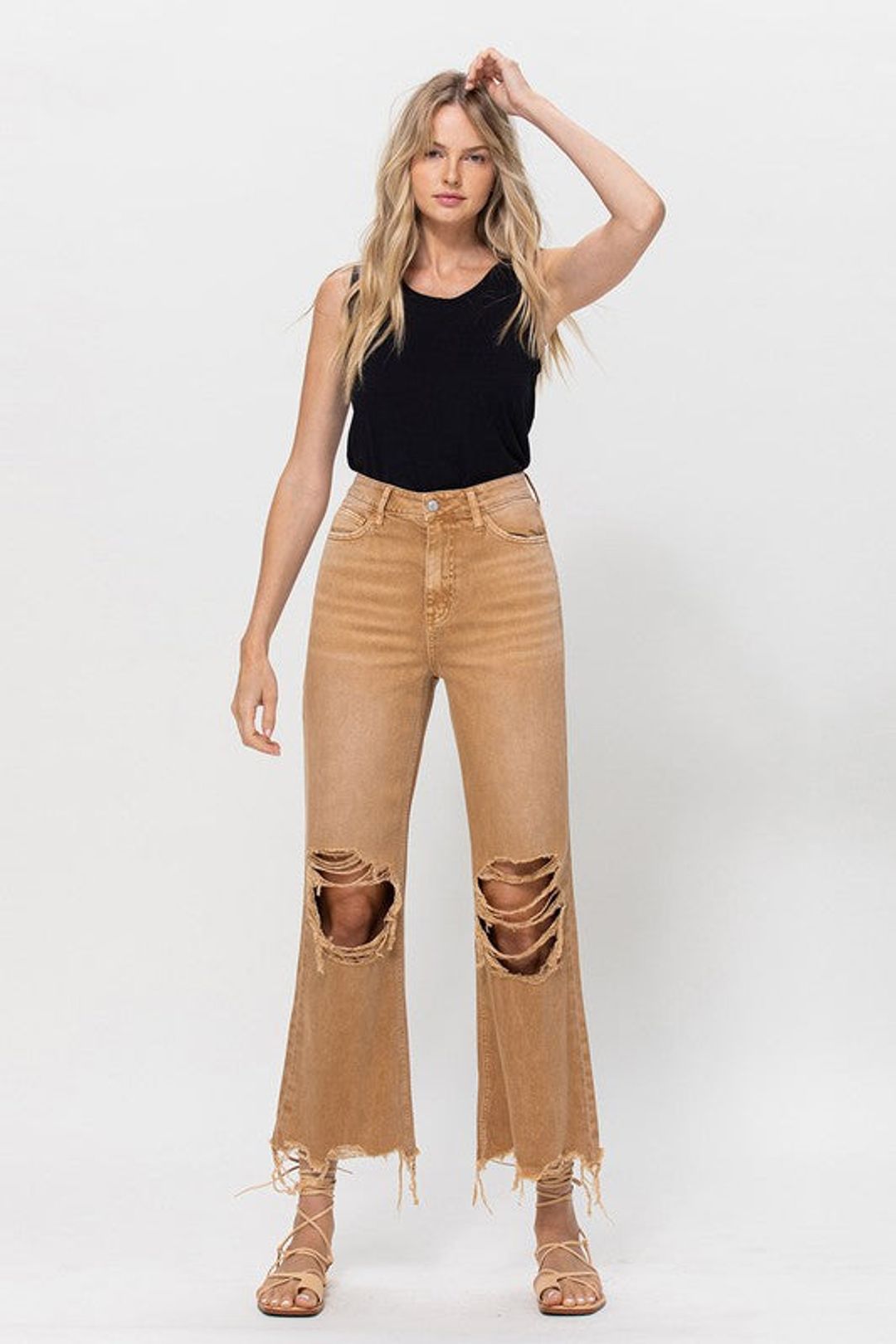 90s Vintage Crop Flares Army Khaki