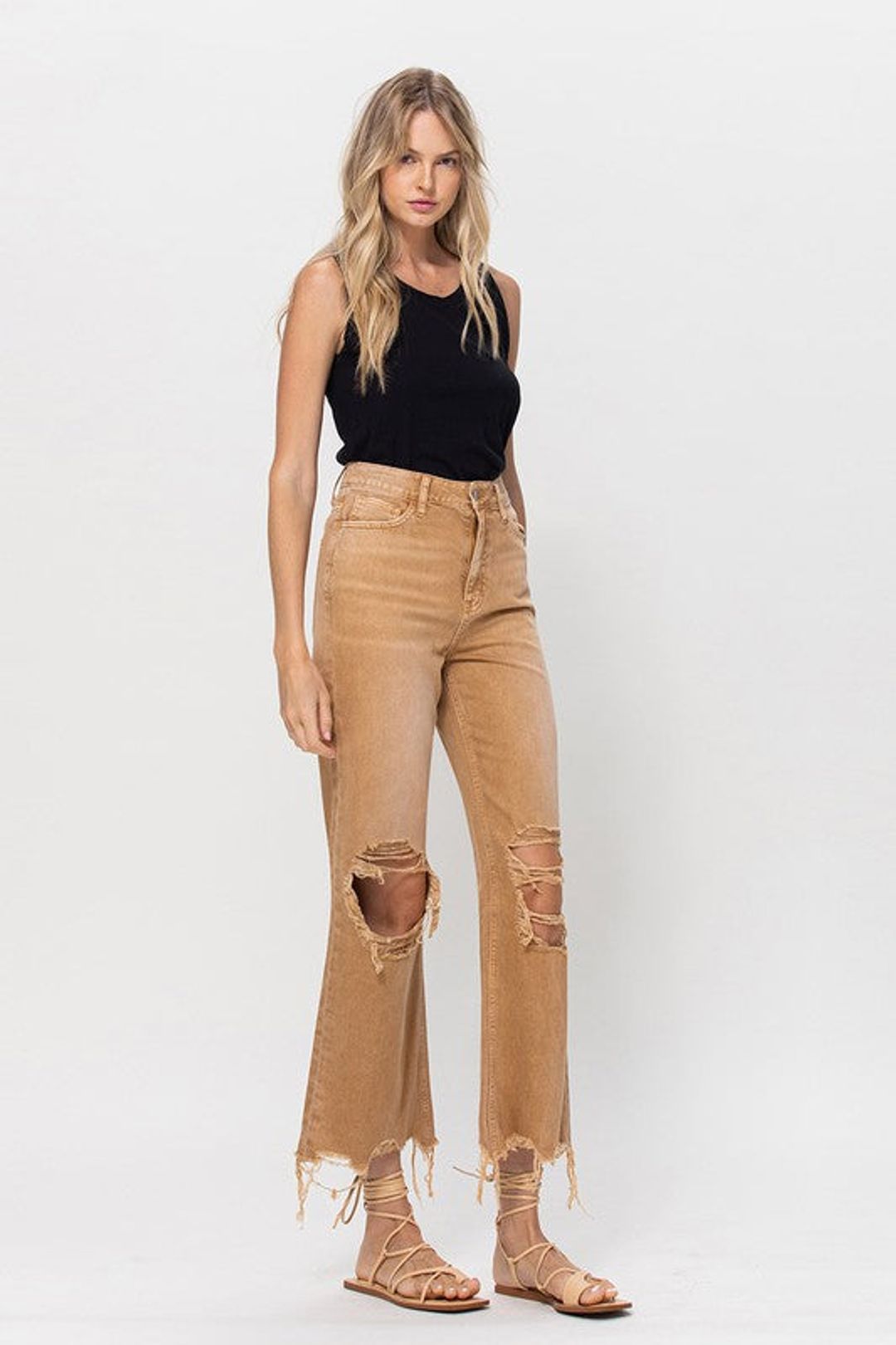 90s Vintage Crop Flares Army Khaki
