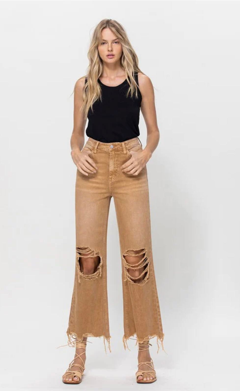 90s Vintage Crop Flares Army Khaki