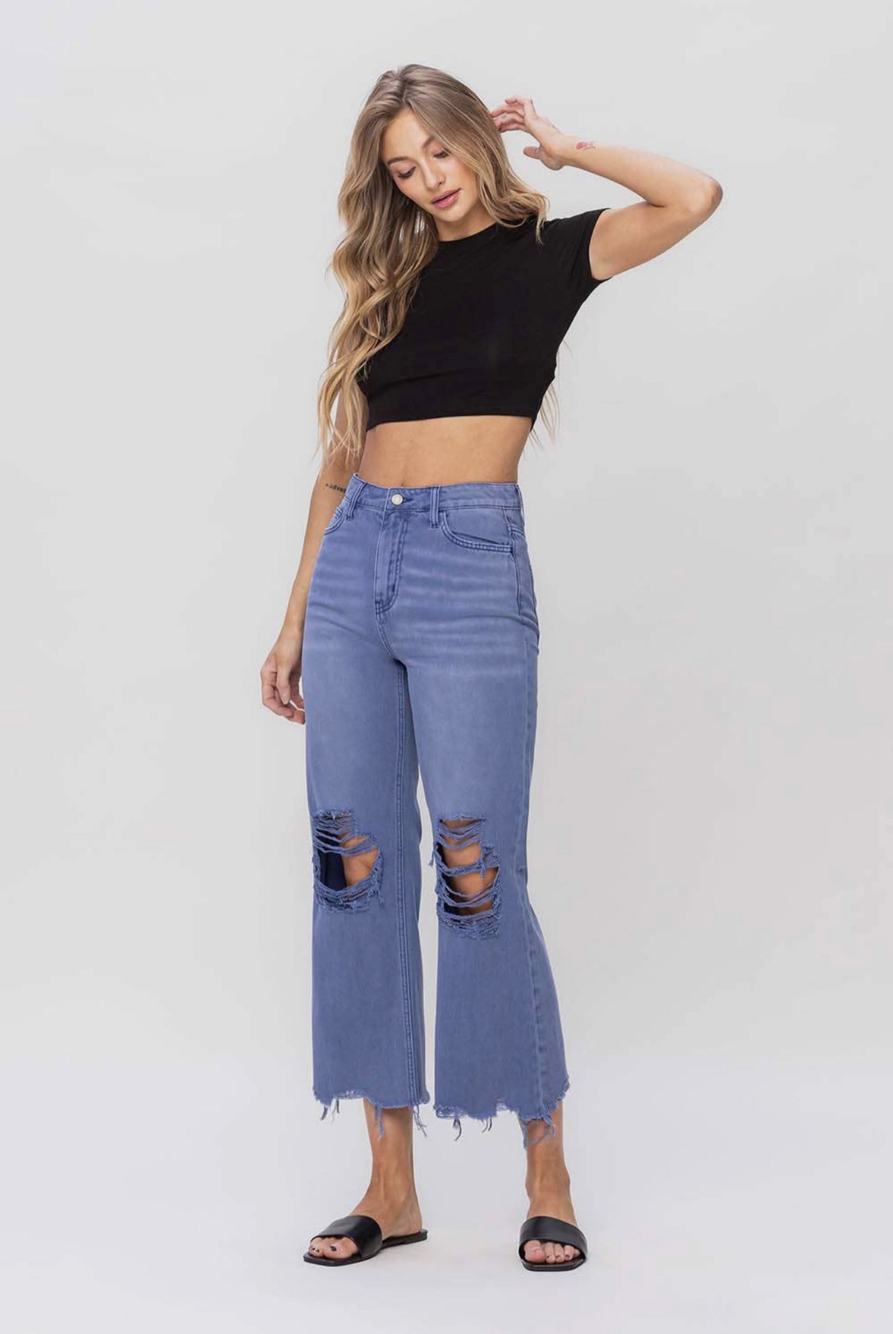 90s Vintage Cropped Flares Indigo