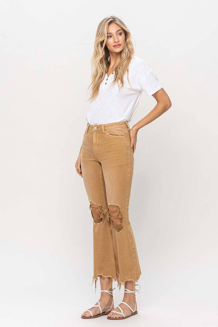 90s Vintage Crop Flares Army Khaki