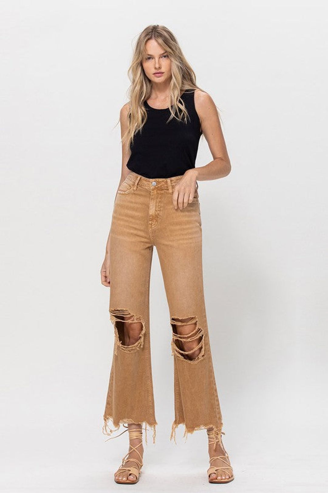 90s Vintage Crop Flares Army Khaki