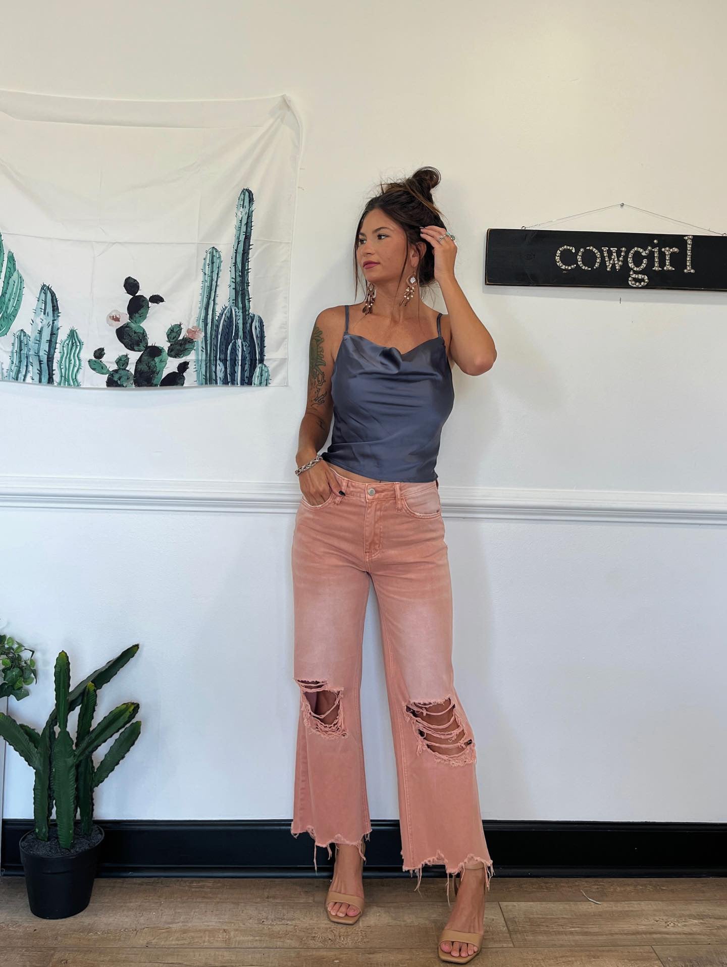 Indigo Blue Satin Cowl Neck Cami