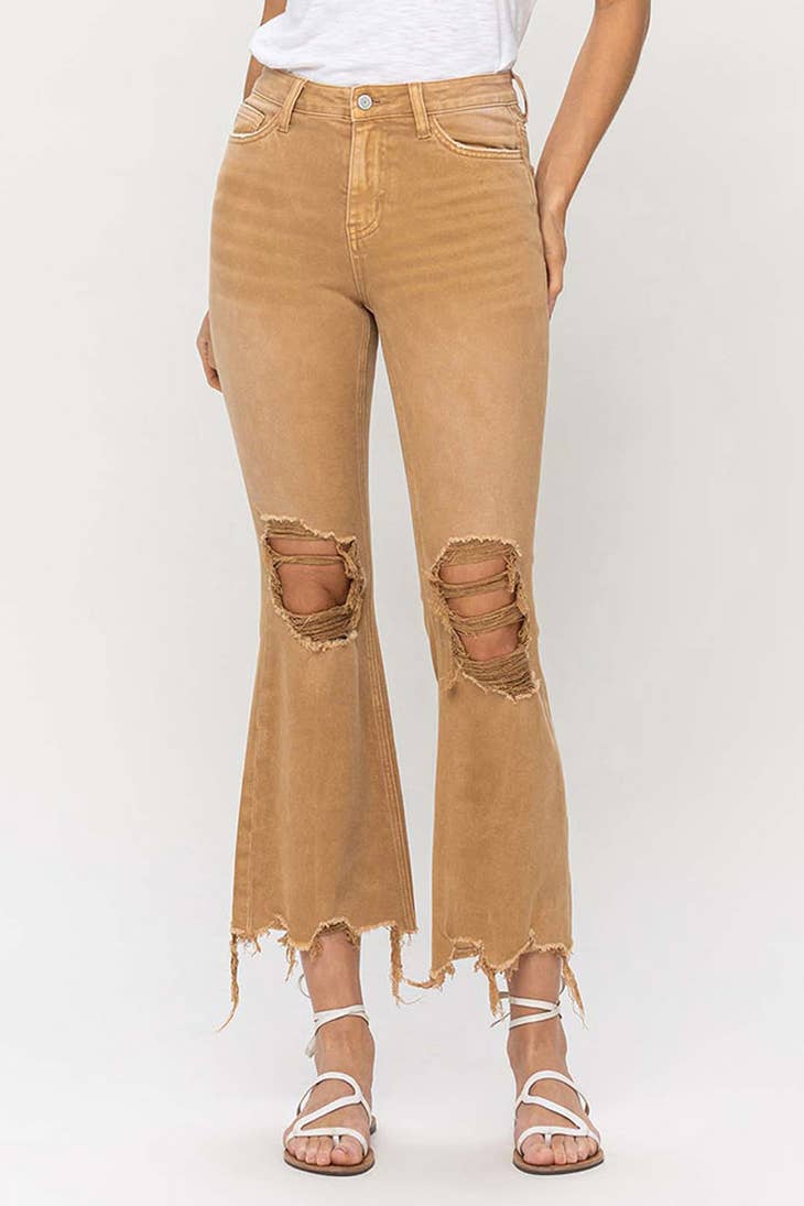 90s Vintage Crop Flares Army Khaki