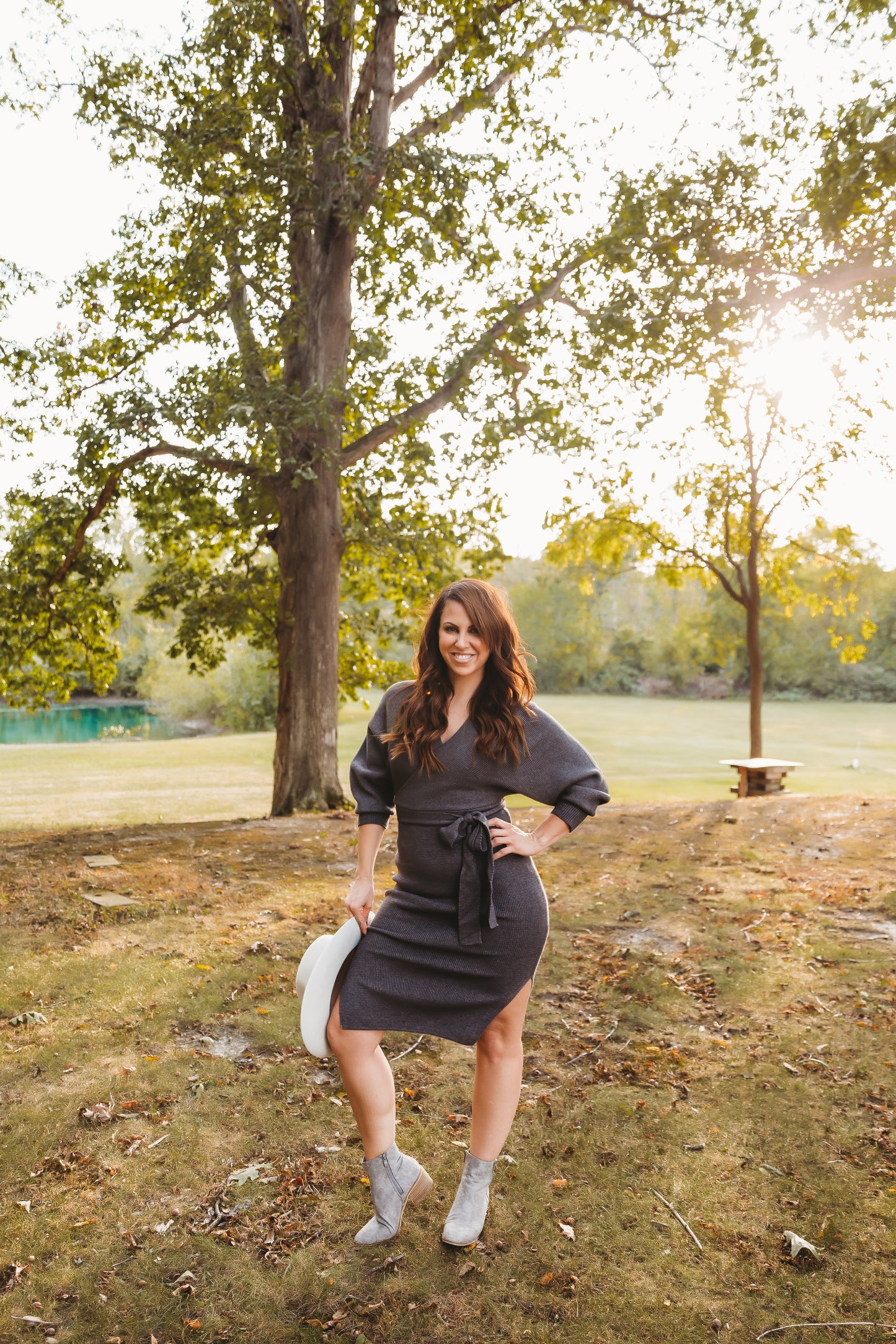 Belted Sweater Dress Charcoal Grey