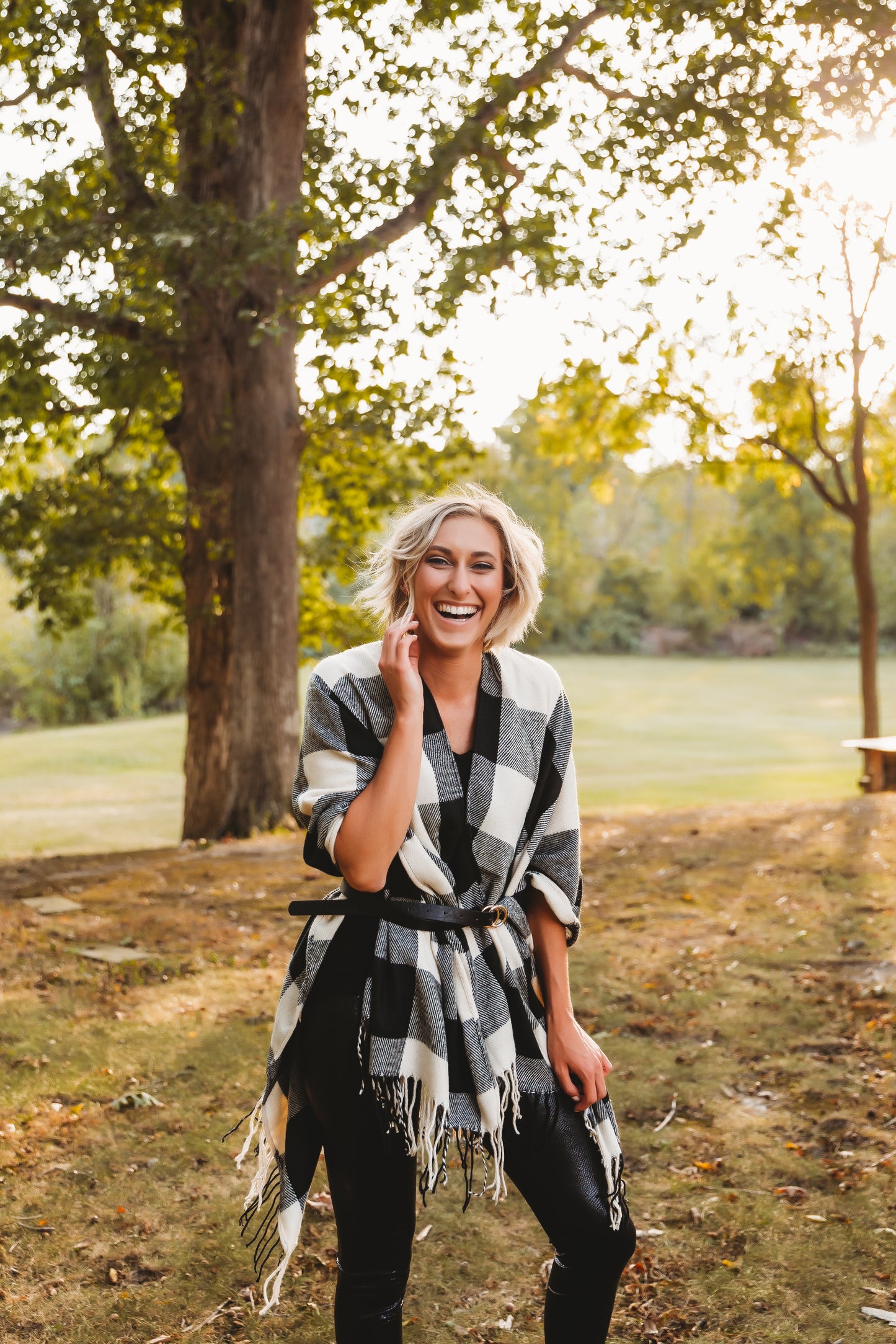 Buffalo Check Tassel Ruana