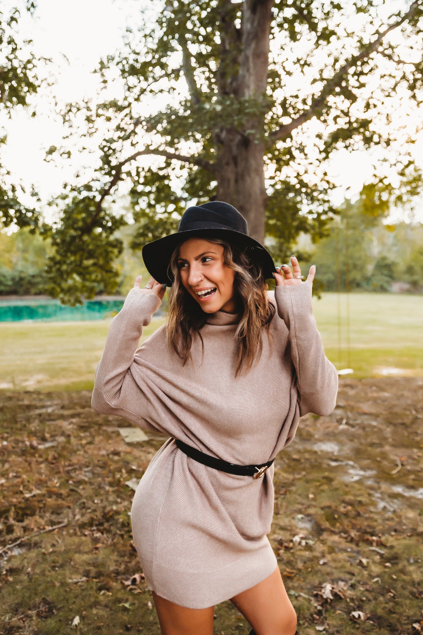 Latte Slouch Neck Dolman Tunic