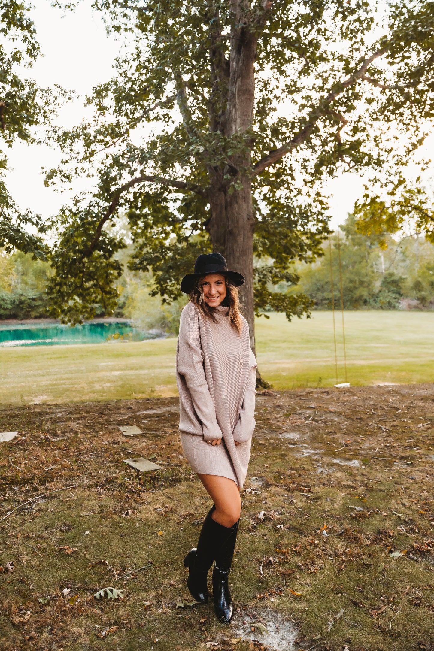 Latte Slouch Neck Dolman Tunic