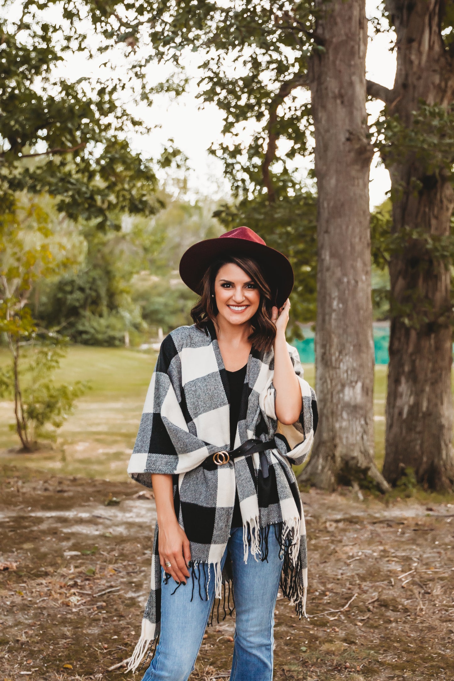 Buffalo Check Tassel Ruana