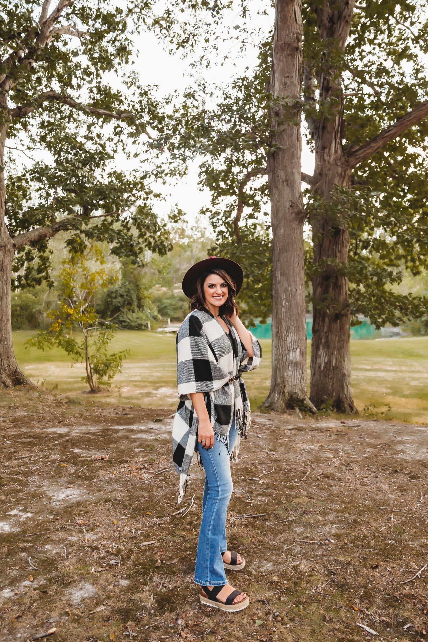 Buffalo Check Tassel Ruana
