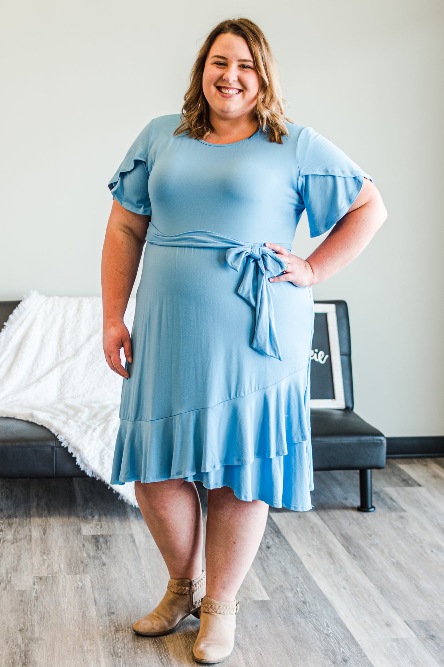 Denim Blue Belted Tie Dress