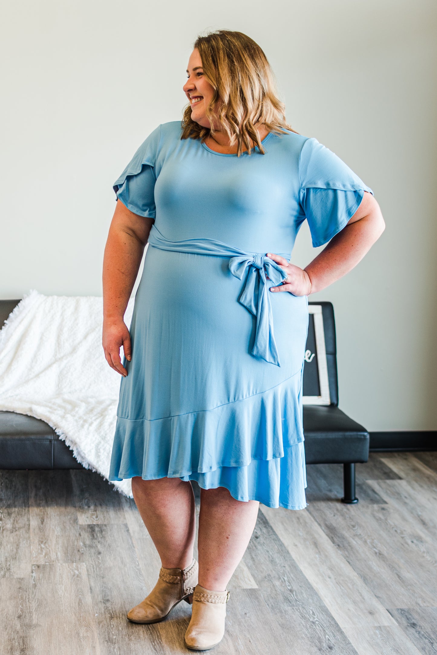 Denim Blue Belted Tie Dress