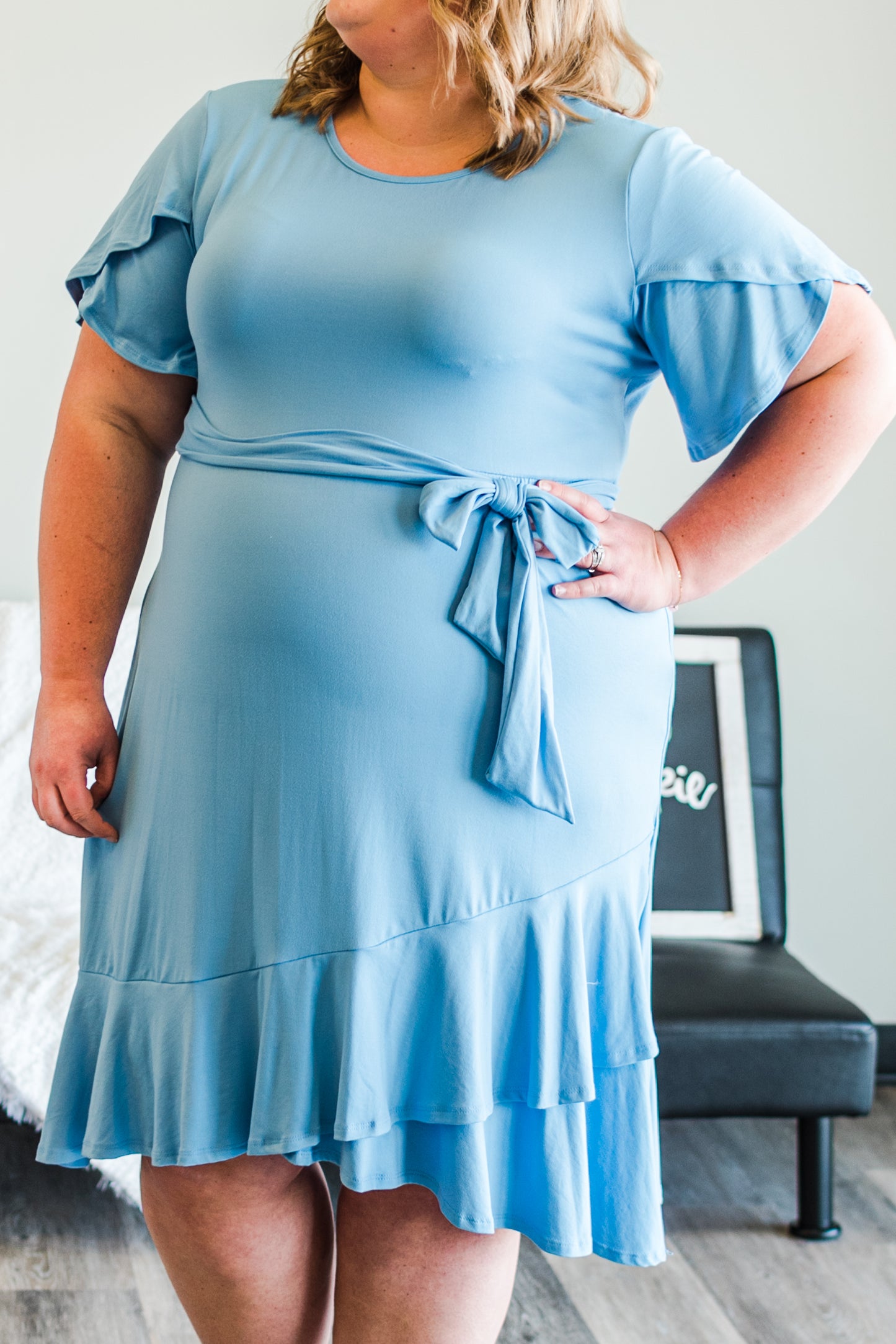 Denim Blue Belted Tie Dress