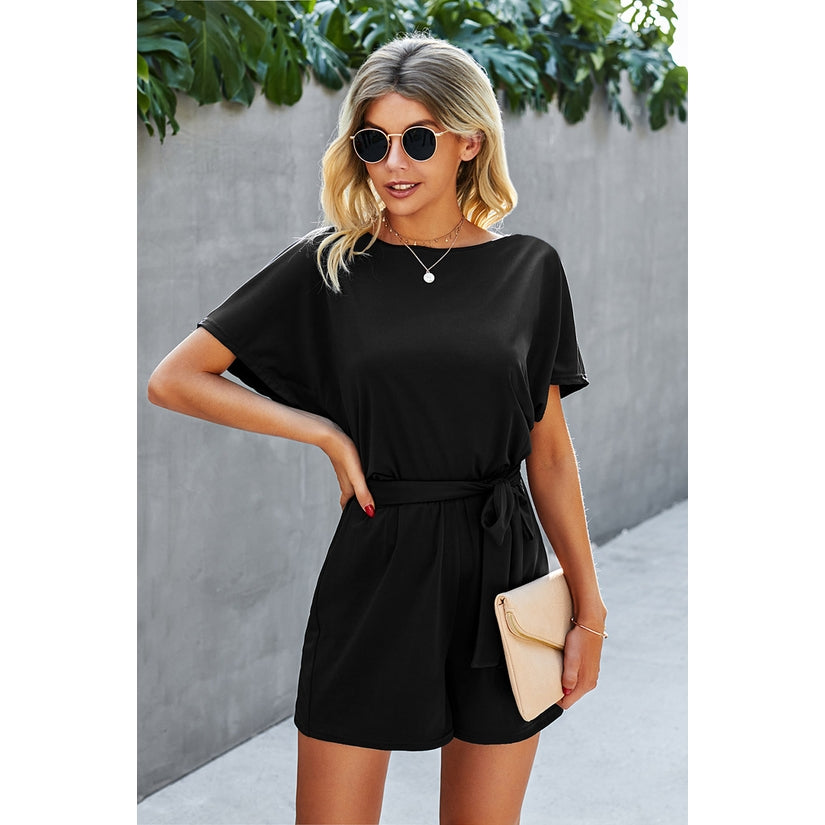 Short Sleeve Waist Tie Romper