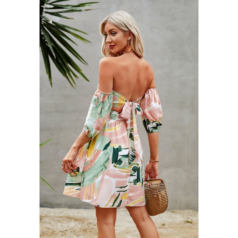 Back Tie Floral Ruffle Dress