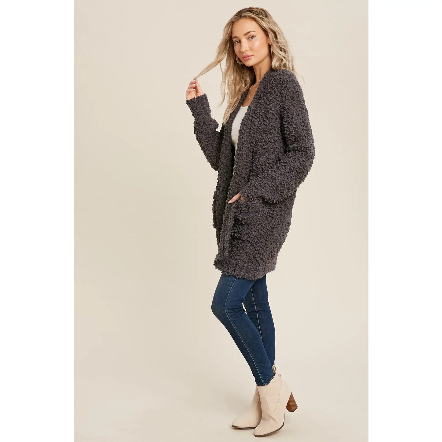 Fluffy Boucle Charcoal Cardigan