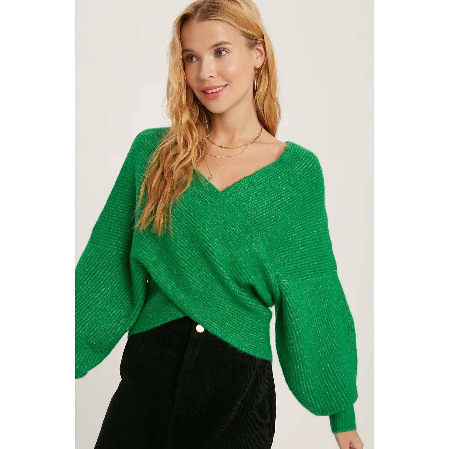 Emerald Crossover Ribbed Sweater