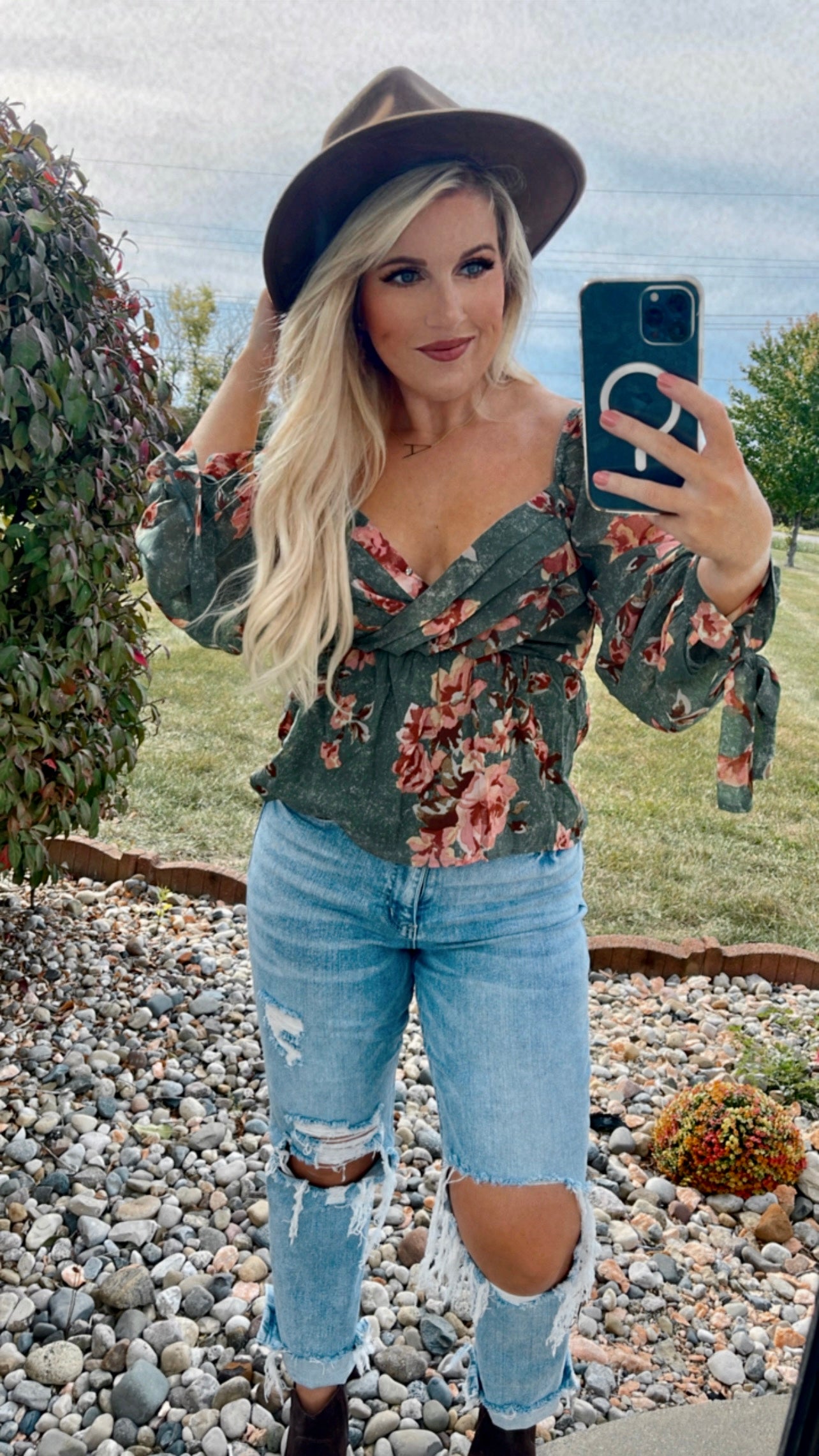 Pleated Floral Chiffon Peplum Top