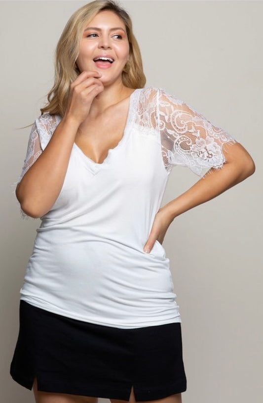 Lace Raglan Top (white + black)