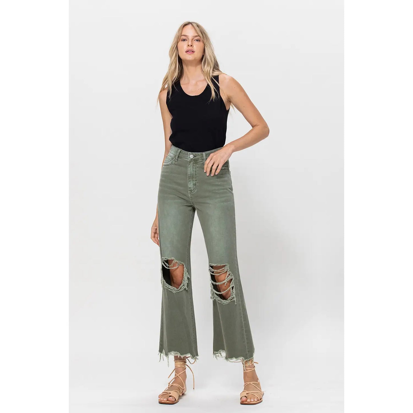 Army Green Vintage Crop Flares