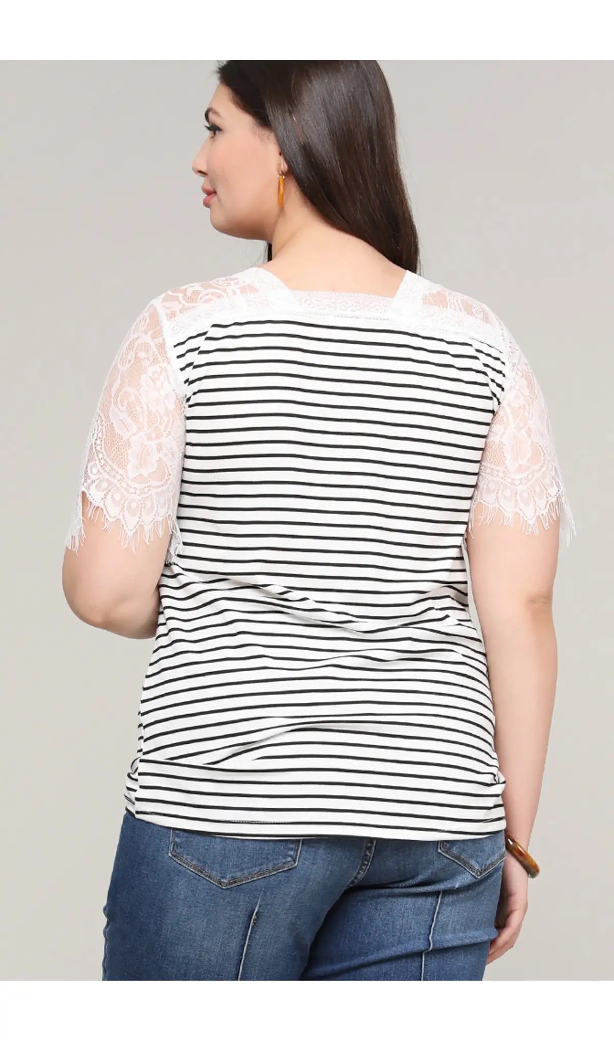 Striped Lace Raglan Top (Plus)