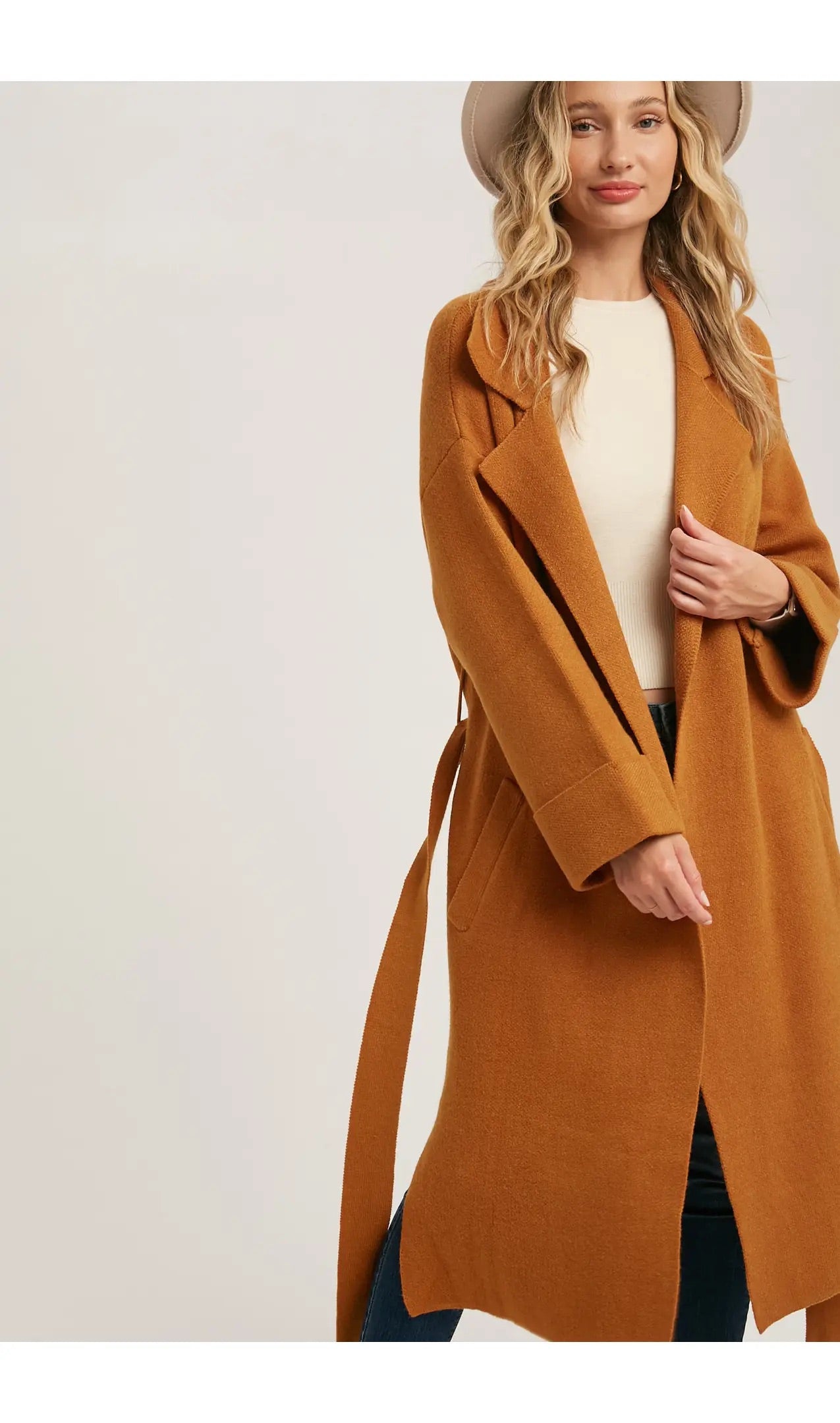 Camel Knitted Trench Coat