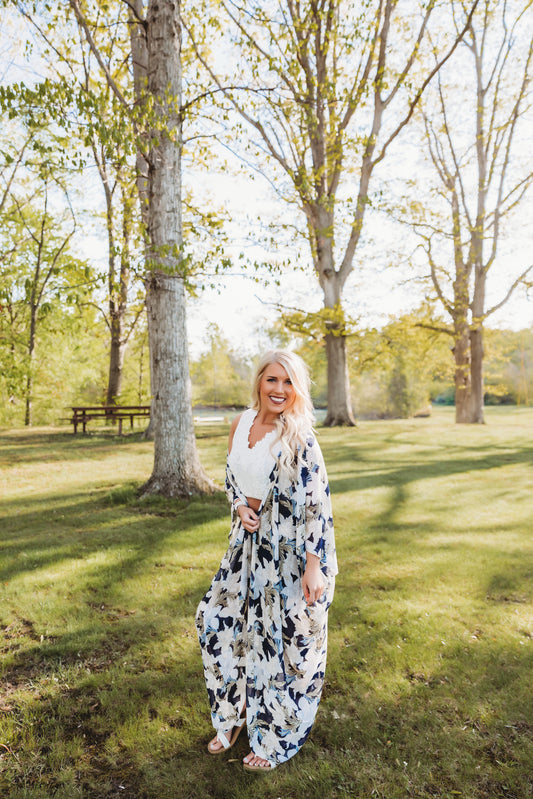 Oversized Floral Chiffon Maxi Kimono