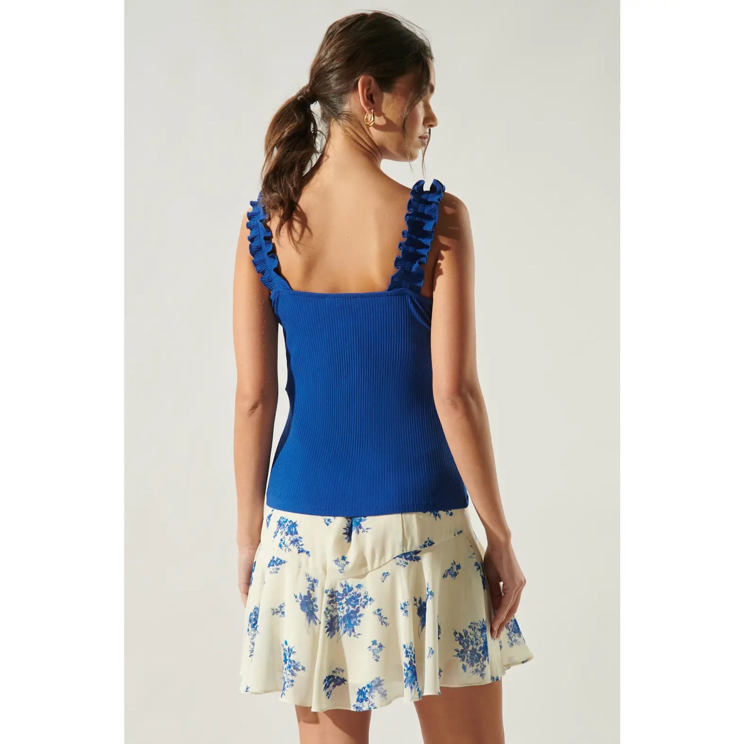 Blue Ruffle Strap Tank