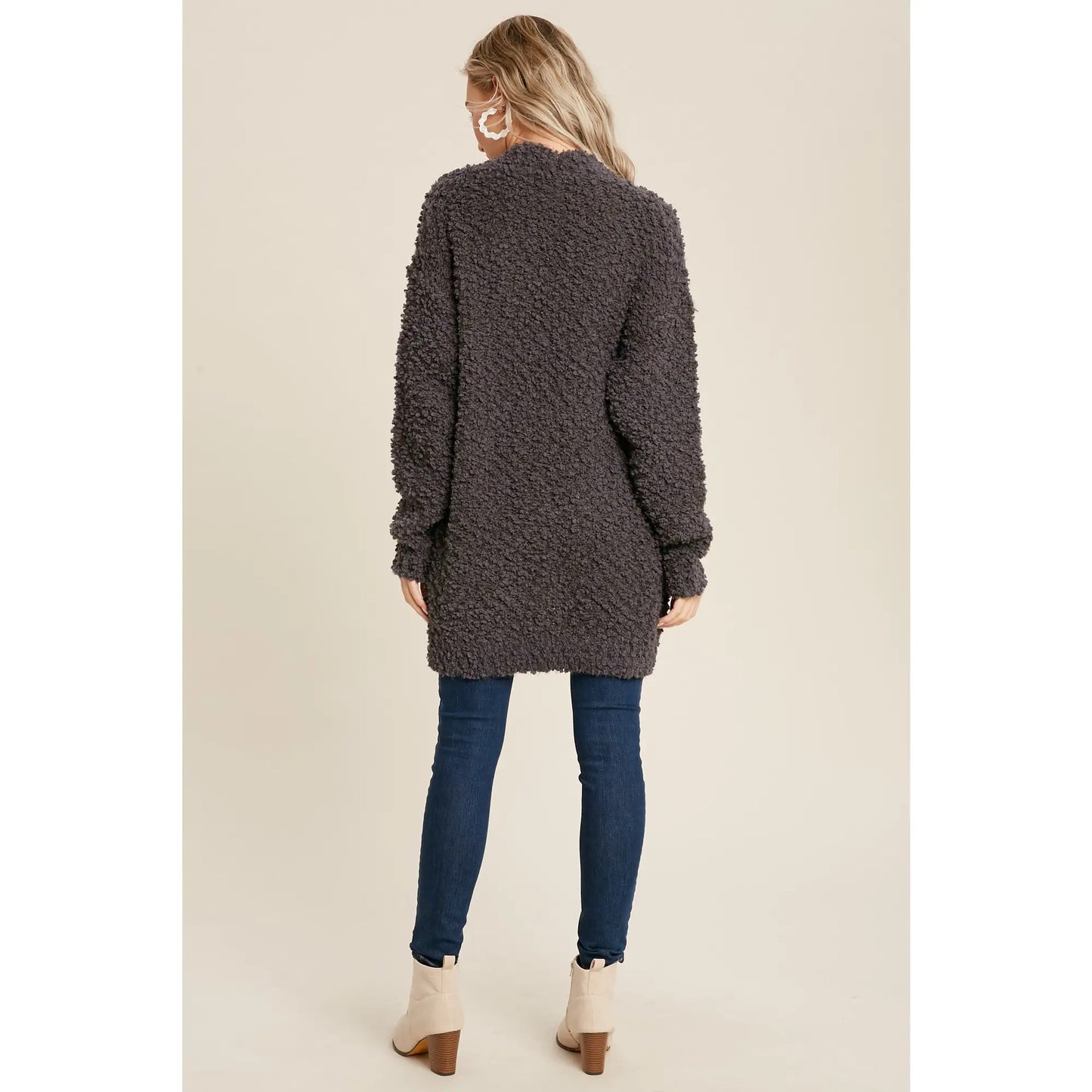 Fluffy Boucle Charcoal Cardigan