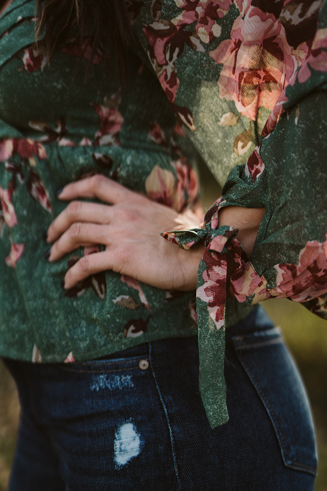 Pleated Floral Chiffon Peplum Top