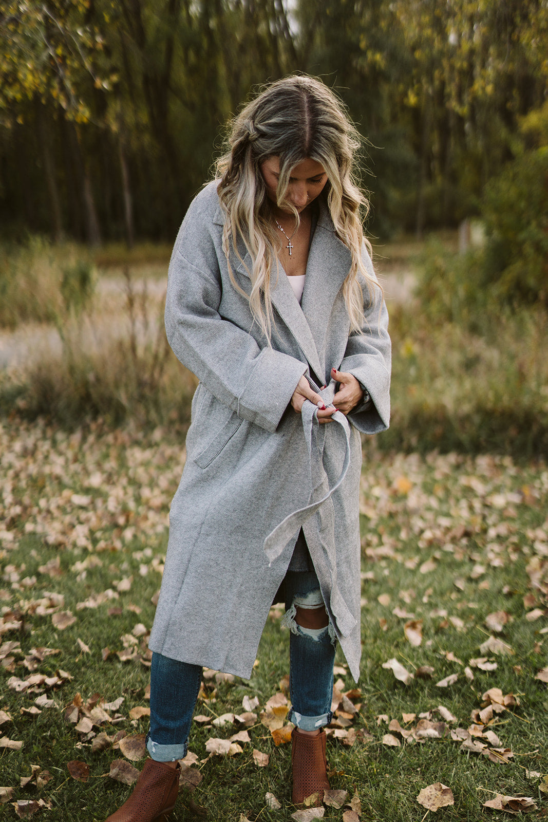 Heather Gray Knitted Trench Coat