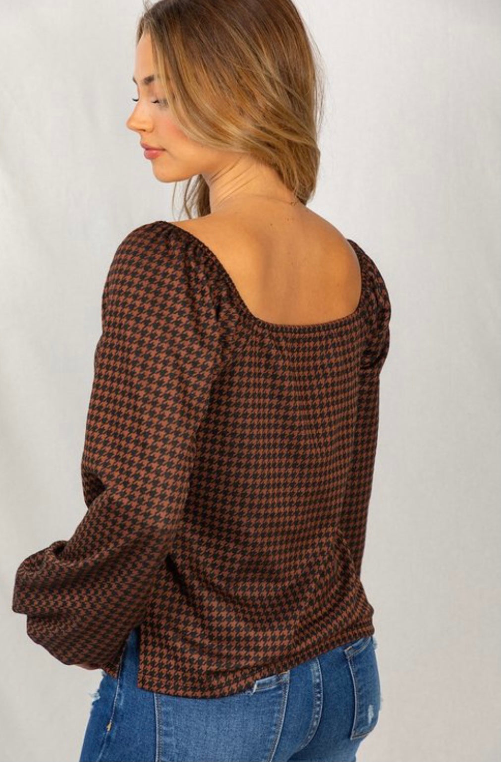 Houndstooth Square Neck Top